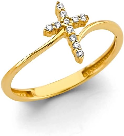 14k Yellow Gold CZ Cross Ring