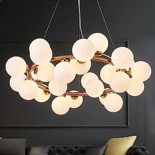 Plafonnier doré à bulles de verre et diffuseur lait doux