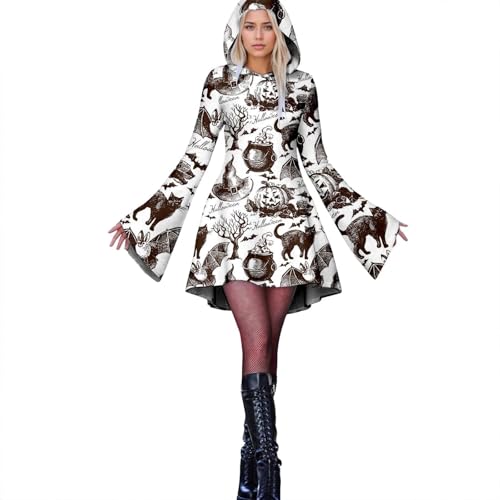 Disfraz de Bruja Deluxe para Mujer, Disfraz de Bruja para Adultos, Disfraces de Carnaval, Halloween y Fiestas, blanco, XXL