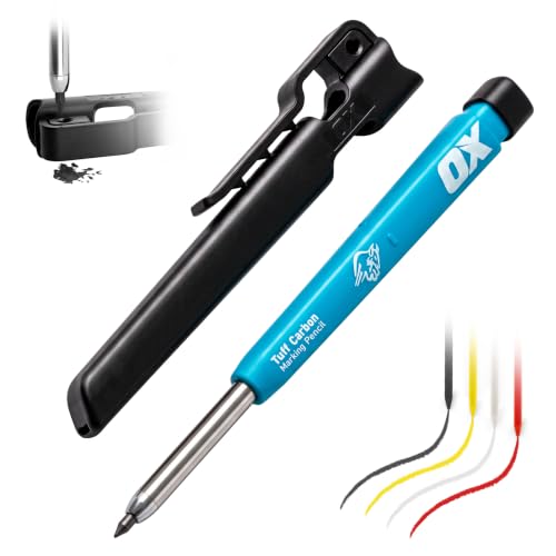 OX Tools Carpenter Pencils Mechanical Set Heavy Duty Construction Pencil with Belt Clip Sharpener Holder & 4 Refillable 2.8mm Leads Precision Mechanical Carpenter Pencil - Woodworking Pencils