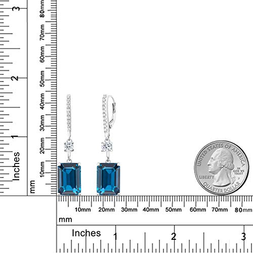 Gem Stone King 925 Sterling Silver London Blue Topaz and White Topaz Dangle Earrings For Women (19.96 Cttw, Gemstone Birthstone, Emerald Cut 14X10MM)2