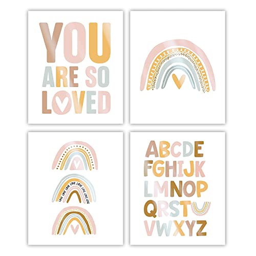 Image of MARIA Designs Inc. Boho Rainbow Decor Set of 4 (Unframed) Boho Nursery Decor Pretty Pastel Colors. Perfect Boho Nursery Decor for Girl Nursery, Bedroom, Playroom. (8"x10")