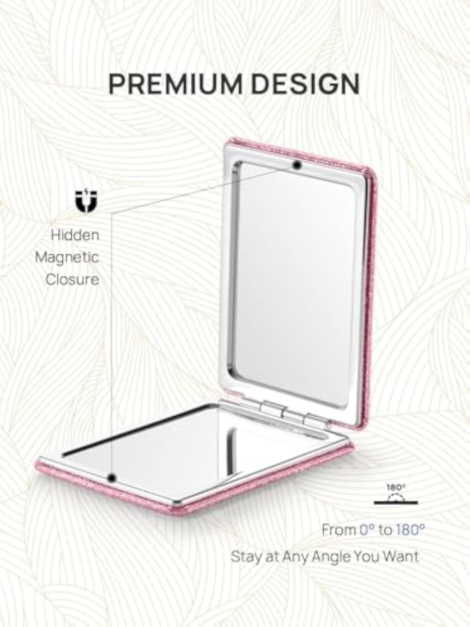Compact Glitter PU Leather Mirror, Portable Makeup Accessory