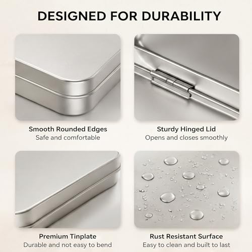 Image of Geiserailie 10 Pack Rectangular Metal Tin Box with Lid Metal Hinged Lid Tin Mini Paint Storage Box Empty Container Storage for Watercolor Jewelry Pen Candy Craft Organizer 7.0 x 4.2 x 0.6'' (Sliver)
