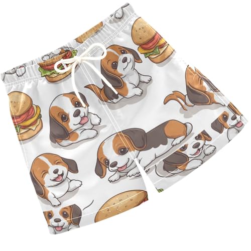 Pigsaly Boys Swim Trunks Hamburger Funny Puppy Beagle Dog Boys Board Shorts Swimsuit Swimwear Summer Bathing Suit 4T Multicolor