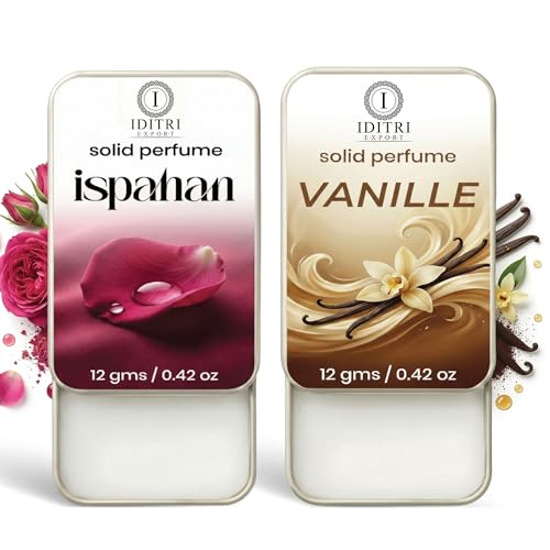 Image of IDITRI EXPORT Solid Perfume |Vanille&Ispahan Alcohol Free Wax Perfume Balm, Long Lasting | Pocket Tin 12g, Pack Of 2| Non Greasy Smooth Glide, Travel Friendly Men And Women