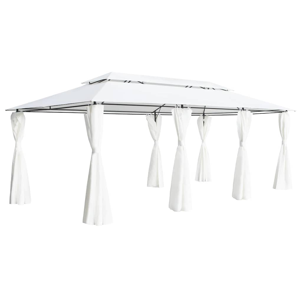 Carpa para fiestas de jardín, 600 x 298 x 270 cm, color blanco, con marco de tubo de acero y pared lateral, toldo resistente a los rayos UV con mosquitera, ideal para fiestas, barbacoas, bodas