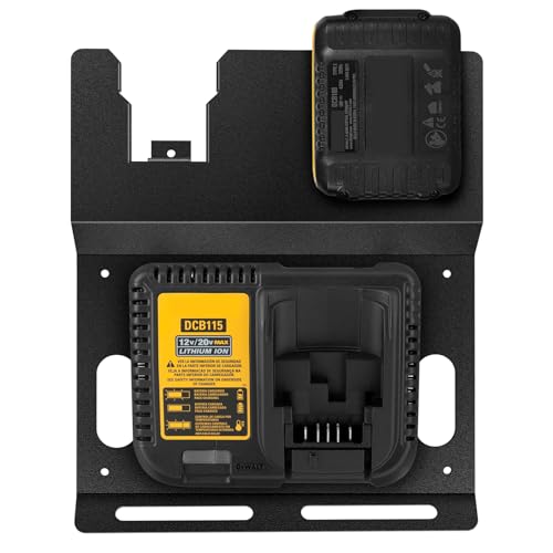 Riuog Support mural pour batterie DeWalt 20 V et chargeur DCB115, support de batterie robuste en métal noir et support de chargeur pour salle à outils et garage (1 pièce DCB115)
