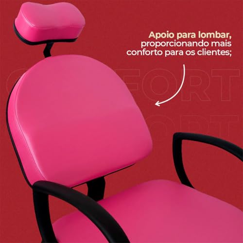 Kit Cadeira + Mocho Maquiagem Estética Designer Unha For-ty (Estofado Pink Facto Estrutura Preta)