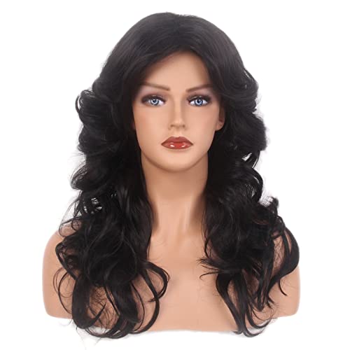 H&Bwig Black Curly Disco Women Wigs Long 70s 80s Party Hair Wigs for Women Lady Ladies Natural Synthetic Hair Wig for Cosplay Anime Party Costume Anime