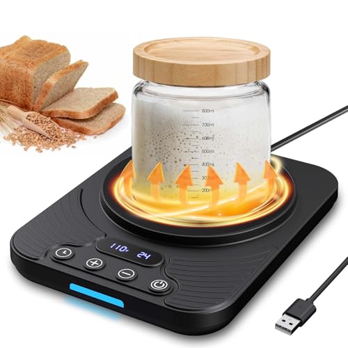 MQFORU Sourdough Starter Warmer with USB, Temperature Control Range 70°F-110°F, Precise 1°F by Adjust, 24-Hour Timer, Auto On/Off, Perfect for Home Baking (Black)