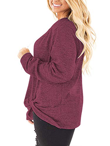 Image of DOLNINE Womens Plus Size Knotted Tops Long Sleeve Tee Shirts Loose Casual Blouse