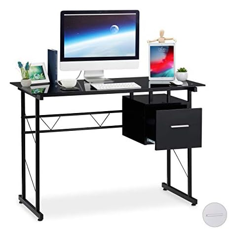 Relaxdays Modern Glass Top Writing Desk Cover