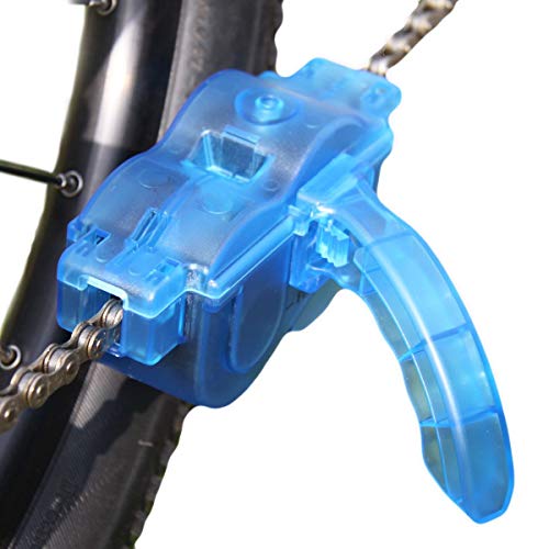 Jowneel Limpiador de Cadena de Bicicleta Cadena de Bici Herramienta de Limpieza rápido Limpiador Una combinación de cepillos de Limpieza y Guantes de látex(Azul Transparente) Cover
