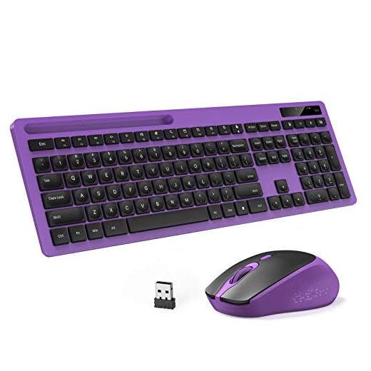 Wireless Keyboard and Mouse - Keyboard with Phone Holder, seenda 2.4GHz Silent USB Wireless Keyboard Mouse Combo, Full-Size Keyboard and Mouse for Computer, Desktop and Laptop (Purple)