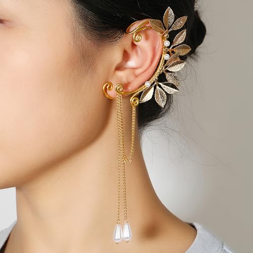 FRESHME Fairy Elf Ear Cuffs - Handmade Gold Metal Leaf Earrings3