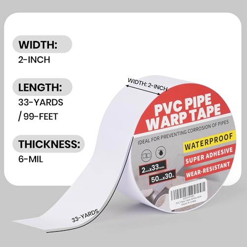 Tapebear TB-WC15-F-WT-1ROLL Corrosion Protection Pipe Tape, Pipe Wrap Tape For Drain Pipe, Metal Electrical Outdoor Underground Pipe, Waterproof Pvc White Tape thumb #3
