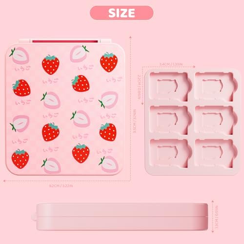 RHOTALL Strawberry Dockable Case for Nintendo Switch 2 2025,Pink Protective PC Shell Case,Cute 12 Game and SD Cards Holder Cartridge Box for Nintendo Switch/OLED/lite/Switch 2 - 5