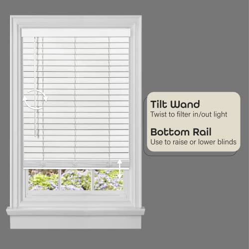 Cordless Room Darkening Plantation Blind - 27 Inch Width, 64 Inch Length, 2" Vinyl Slat Size - White - Gii Madera Falsa Faux Wood, Light Filtering Horizontal Windows Blinds By Achim Home Decor #TOP3