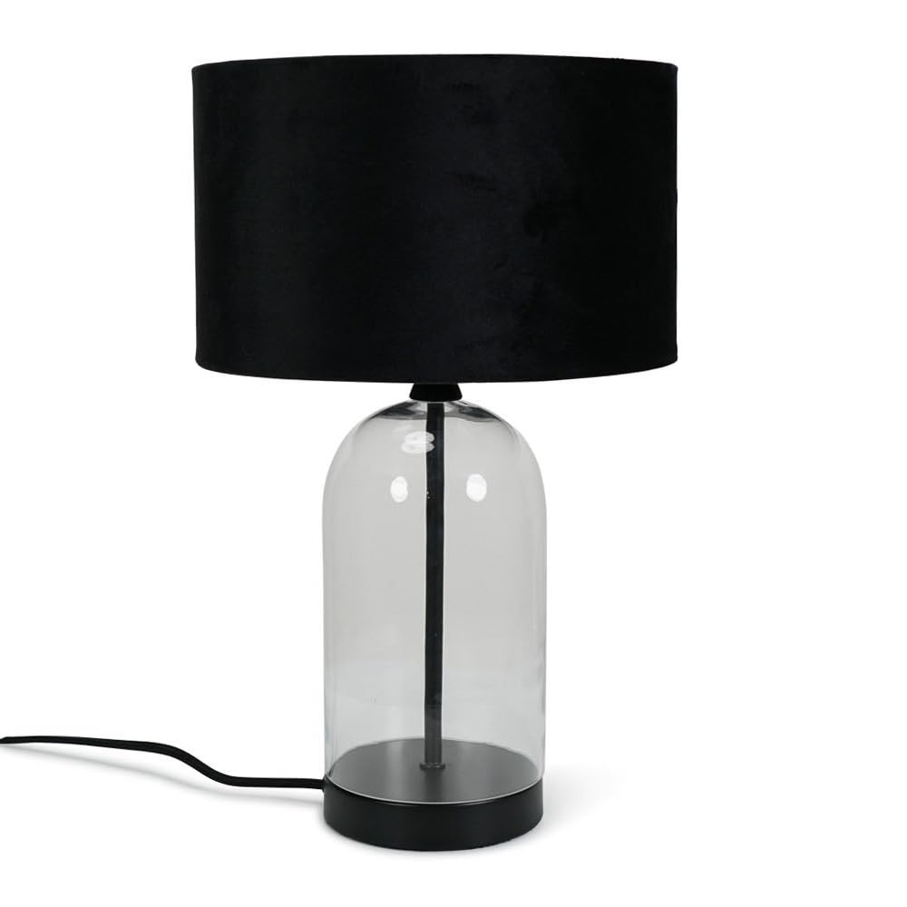 Valuelights Black | Glass And Metal Table Lamp With A Velvet Lampshade | Home Décor, Bedside & Desk Lamp