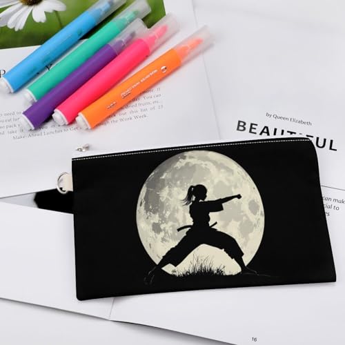 Taekwondo Girl in The Moon Coin Purse Canvas Change Pouch Portable Pocket Wallet Mini Storage Bag with Zippered Keychain4