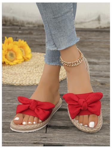 Image of GORGLITTER Women's Bow Flat Sandals Open Toe Slip On Slide Slipper Shoes | Sandals Women Comfortable, Dressy Sandal Women, Y2k Shoes, Dress Slippers for Women, Flats