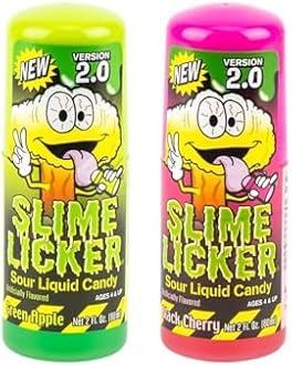 Slime Candy Lickers 2.0 – Sour Liquid Candy, Green Apple & Black Cherry Duo, 2 Pack (2 oz Each)