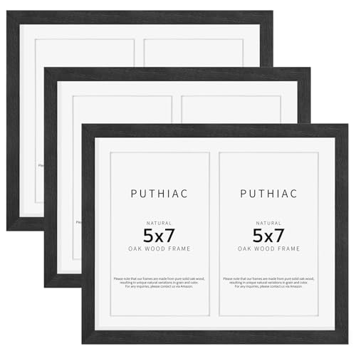 8.5x11 Oak Wood Picture Frame - Minimalist 8.5x11 Picture Frame with Mat Display 2Pcs 5x7 Photos, 5x7 Picture Frame Wood, Natural Solid Wooden Picture Frames(3 Pack, Black)