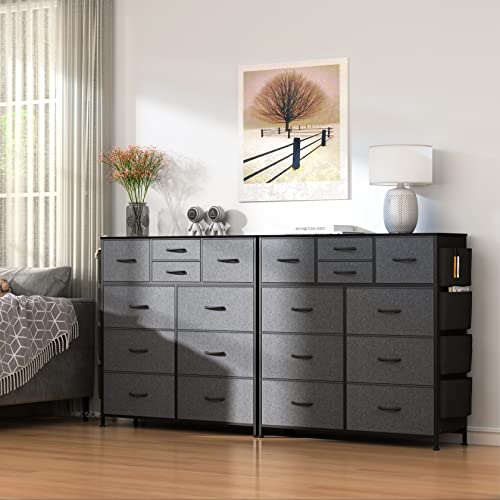 Lulive 10 Drawer Dresser, Chest Of Drawers For Bedroom With Side Pockets And Hooks, Fabric Storage Dresser, Sturdy Steel Frame, Wood Top, Organizer Unit For Nursery, Hallway, Closet (Dark Grey) #TOP1