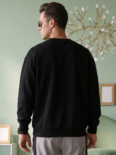 Image of Veirdo Cotton Poly Fleece Oversized Fit Full Sleeves Ribbed Solid Crew Neck Sweatshirt for Men