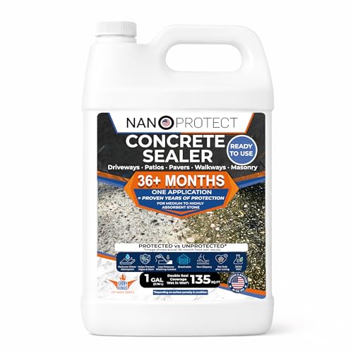 Nanoprotect Concrete & Stone Sealer Indoor & Outdoor | Long-Term Protection Against Water, Stain & Dirt | for Driveway, Patio, Pavers and Any Absorbent Stone | 1 Gal