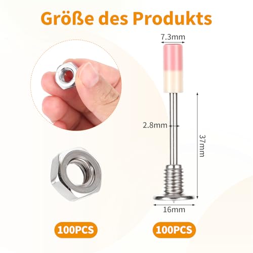 100 Stück Nägel für Betonwände und M8 Muttern Set für Nagelpistole, 7,3 mm Gehärtet Stahlnägel Set, Bolzenschussgerät, Durchdringende Betonnägel für Wände, Decken und Mehr (100, Silber)