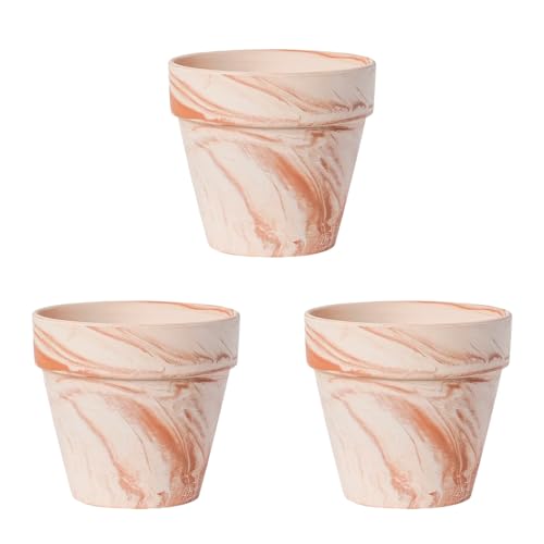 Random Mood Macchiato Terracotta Plant Pots – Handmade 6-Inch Clay Ceramic Flower Pots with Drainage Holes, Set of 3 – Ideal for Indoor & Outdoor Orchids