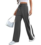 Bellcoco Wide Leg Sweatpants Women High Waisted Baggy Sweat Pants Active Striped Track Pants with...