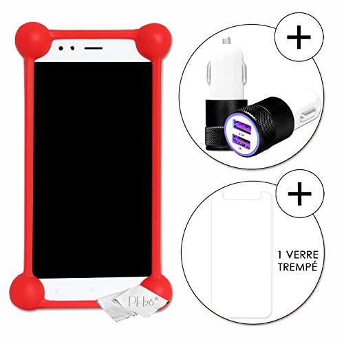 ZTE Axon Elite Super Pack Coque Bumper Rouge Antichoc en Silicone de qualité + 1 Verre trempé de Protection dureté Maximal + 1 Chargeur Auto Allume Cigare 2...