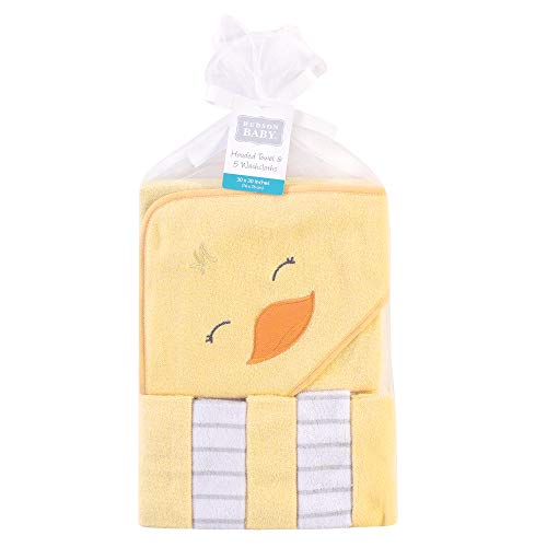 Hudson Baby Unisex Baby Hooded Towel And Five Washcloths, Yellow Duck, One Size #TOP1