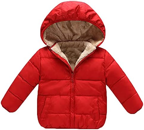 Baby Girls Boys' Winter Fleece Jackets with Hooded Toddler Cotton Dress Warm Lined Coat Outer Clothing (Red, 1-2T)
