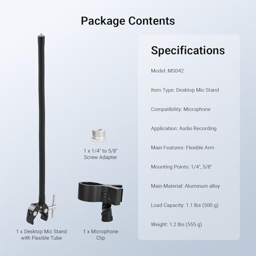 Image of NEEWER Desktop Microphone Stand with Flexible Arm, Adjustable Desk Mic Clamp Holder Mount with Clip & 1 /4 inch to 5 /8 inch Adapter Compatible with Shure Razer Seiren Mini Audio Technica AT2020, MS042