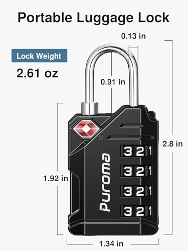 Puroma TSA Approved Travel Luggage Locks, 4 Pack Black 4 Digit Resettable Combination Code Lock with Zinc Alloy Body for Suitcase, Backpack, Laptop Bag, Gym Locker, Toolbox - 4