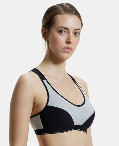 Image of Jockey 1378 Women Wirefree Padded Super Combed Cotton Elastane Stretch Full Coverage Racerback Active Bra with StayFresh and Moisture Move Treatment