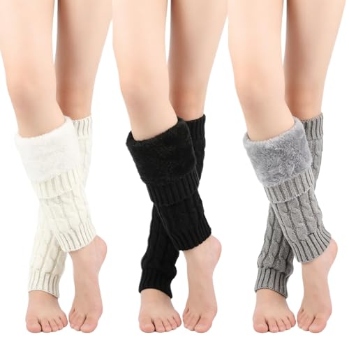 Fzkjbn 3 Pairs Women's Leg Warmers Knit Long Leg Warmers Socks with Fleece Lined for Dance Sports Cycling Daily wear