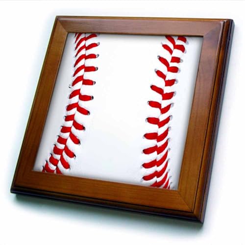 3dRose 8x8 Framed Tile - Baseball Sports Fan Stitches Vertical TDSwhite – Sports