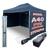 PLINTH A40 Aluminium Faltpavillon 300x450cm Grau Personalisierbar Wunschtext Logo Bedruckbar Wasserdicht Premium Faltzelt Eloxierter Rahmen Höhenverstellbar Marktzelt Gastronomiezelt