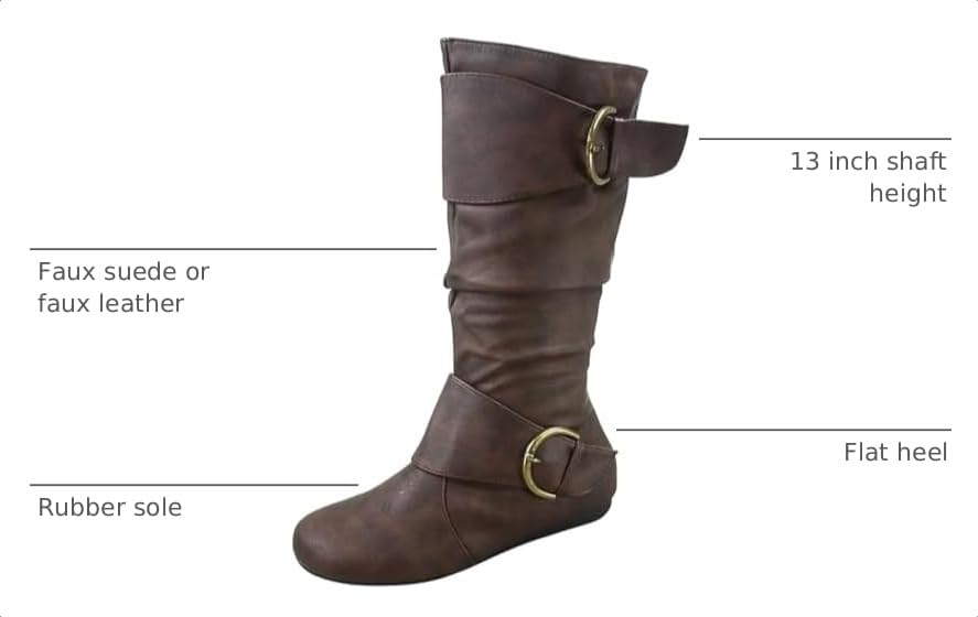 Image of Forever Link Women's Klein-70 Closed Round Toe Buckle Slouch Flat Heel Mid-Calf Boot