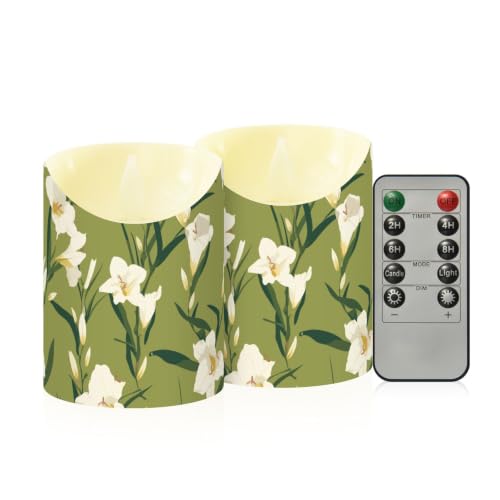 Velas sin llama para decoración del hogar con temporizador y flores verdes