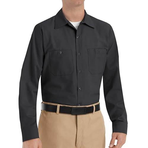 Image of Red Kap Men's Long Sleeve Industrial Work Shirt | Moisture Wicking Button Up, Wrinkle Resistance Fights Fading & Stains