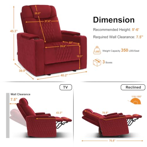 Image of MCombo Zero Gravity Oversized Power Recliner Chair for Adults with Power Headrest & LED Light, Fabric Recliner Chair for Living Room & Home Theater, USB & Type C Port, Armrest Storage HTS401