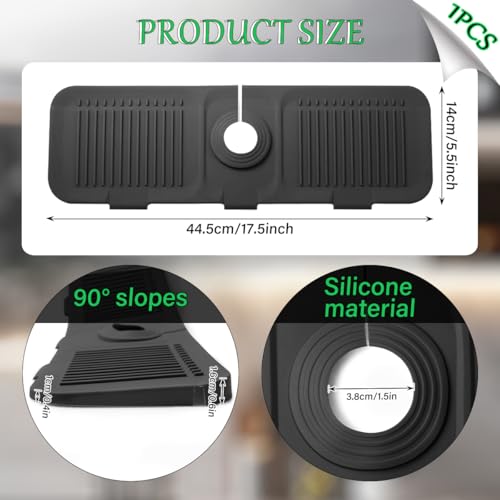 FFTANXS Wasserhahnschutz & Abtropfmatte Schwarz,Wasserhahn Spritzschutz,Wasserhahnmatte für Küchenspüle Schneidbar&Klappbare,Wasserhahn Matte für Wasserauffang Rbeitsplatte Schützen,für Küche und Bad