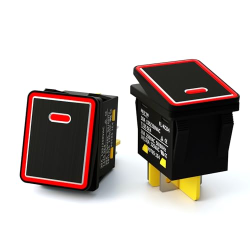 2PCS KCD4 Toggle Switch on Off 30A Marine IP65 Waterproof Rocker Switch 110v Red LED 30x22mm for Cars,Boat, and DIY Enthusiasts(Red Aluminum Alloy)