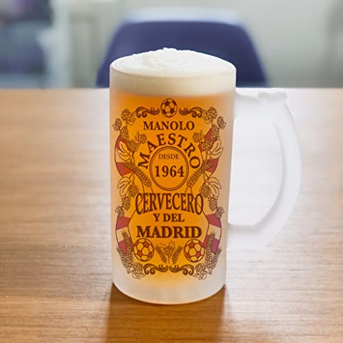Miniatura 5 de Bee Ingenious Jarra Cerveza Personalizada Maestro Cervecero Y Del Madrid De Cristal Esmerilado Con Nombre Y Año Personalizados Regalos Para Hombres, Para Padres, Novios, Hermanos. Maestro Madrid